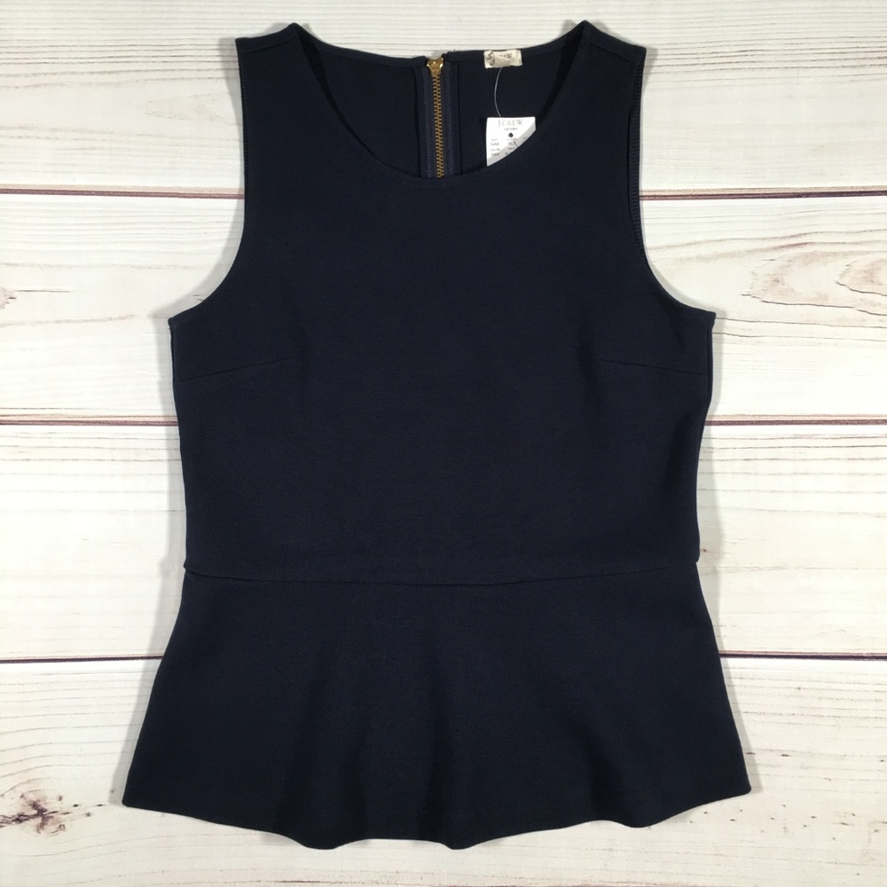 NWT J CREW Navy Peplum Top Size XS